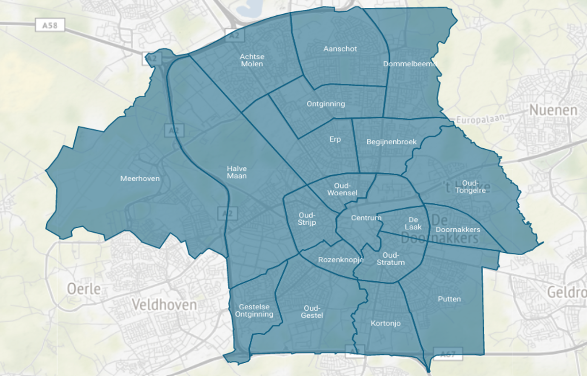 Map Eindhoven met wijken