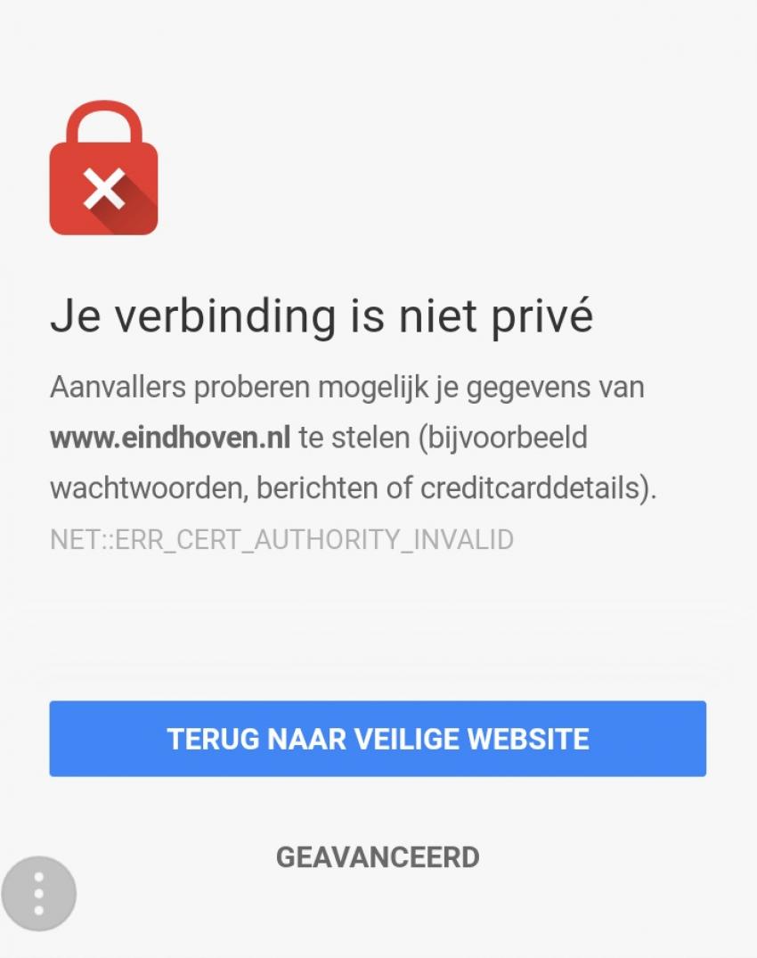 Schermprint Foutmelding Je verbinding is niet prive