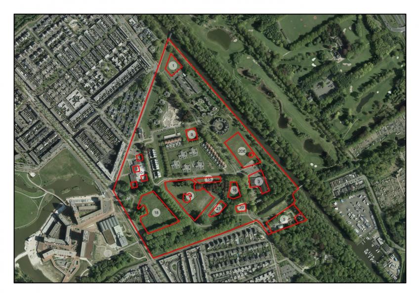 luchtfoto met daarop de clusters waar in Bosrijk woningen zijn gepland