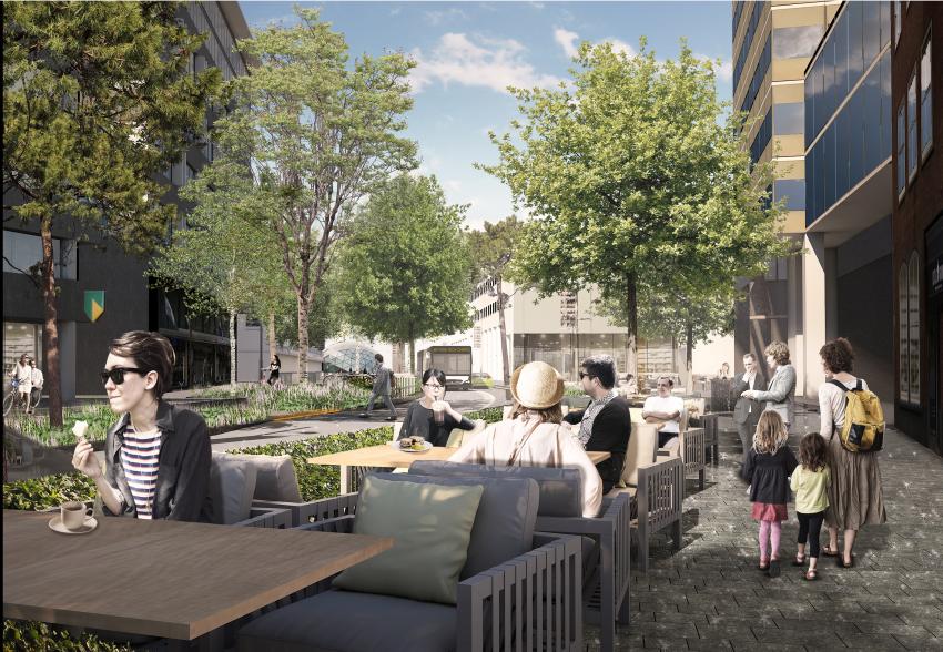 Visualisatie Vestdijk ter hoogte van terras HH Hotel en Little Grand