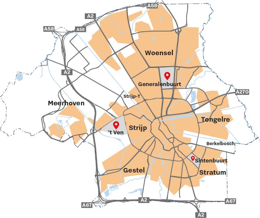 Overzichtskaart van Eindhoven Generalenbuurt, Sintenbuurt en 't Ven