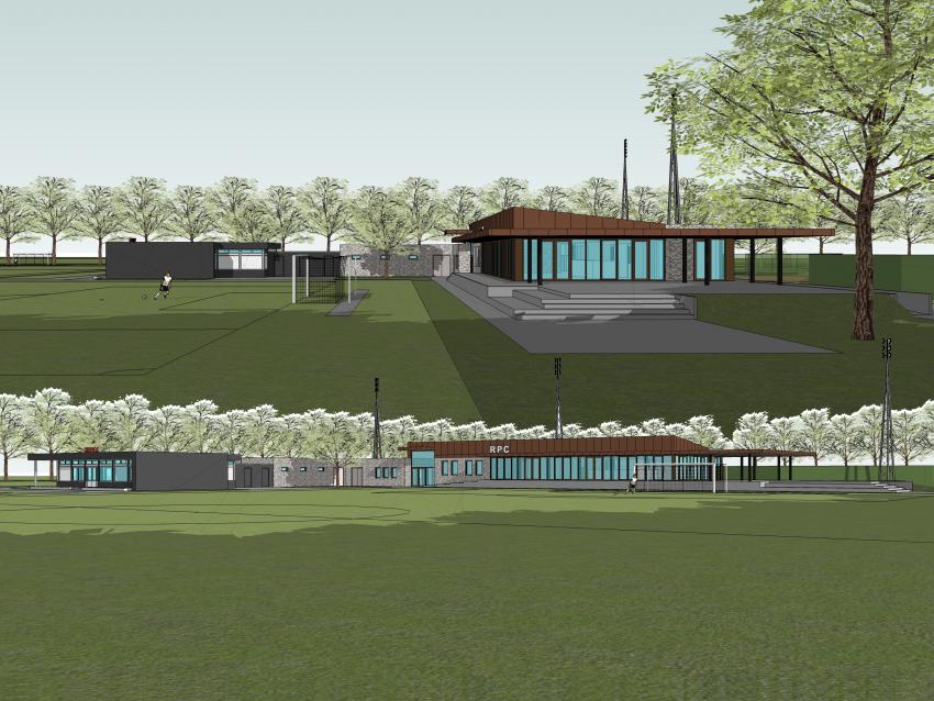 Artist impression over hoe sportpark Heihoef er uit gaat zien.