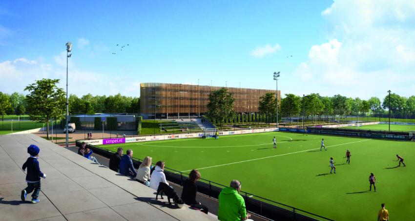 Het aanzicht van de P+R Genneper Parken vanaf het sportveld
