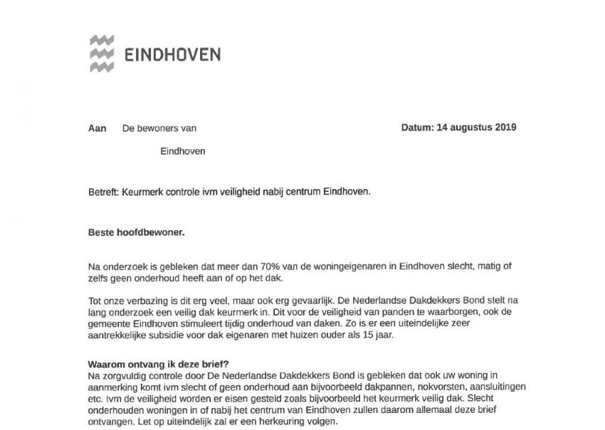 voorbeeld van valse brief dakdekkers