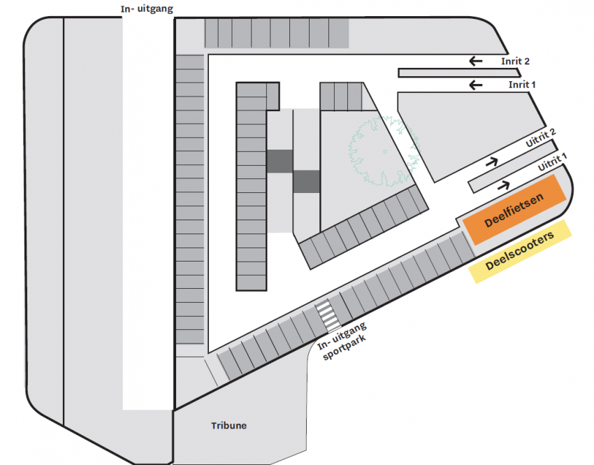 De locatie van deelscooters bij P+R Genneper Parken, klik voor een vergroting