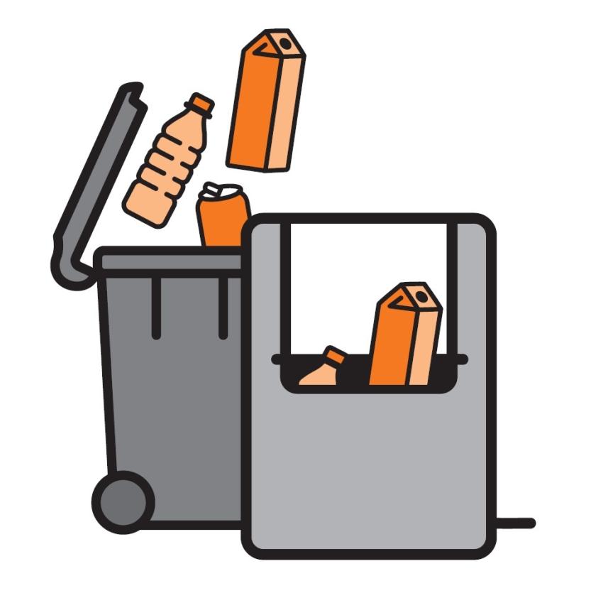 Illustratie van afvalcontainer plastic blik drankkartons