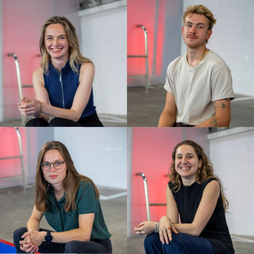 De genomineerden voor de Social Design Talent Award 2025: Noortje van Velzen, Roosmarijn Ovaa, Jade Le Ray en Benjamin Onno Dikmans.