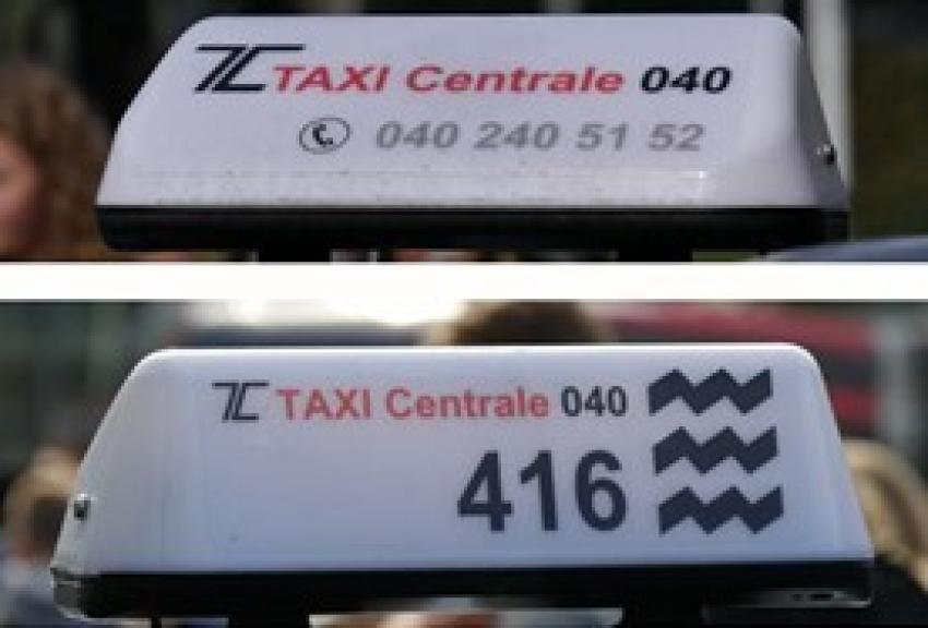 Op deze afbeelding staan de taxibordjes van TAXI Centrale 040 weergegeven, klik voor een vergroting