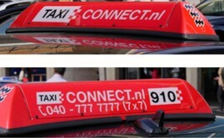 Op deze afbeelding staan de taxibordjes van Taxi Connect weergegeven, klik voor een vergroting