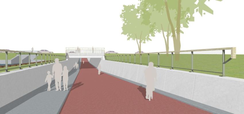 Een tekening van hoe de fiets- en voetgangerstunnel eruit gaat zien.