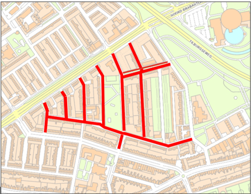 kaartje met in het rood de straten in wijk 't Ven die worden opgeknapt