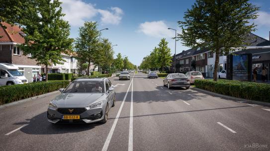 Deze afbeelding geeft een beeld van de Leenderweg na afronding van de werkzaamheden, klik voor een vergroting