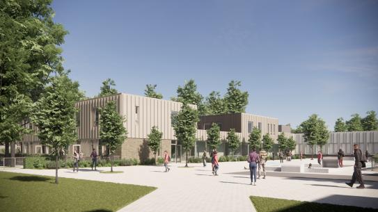 Op deze afbeelding zie je een impressie van het binnenplein, klik voor een vergroting