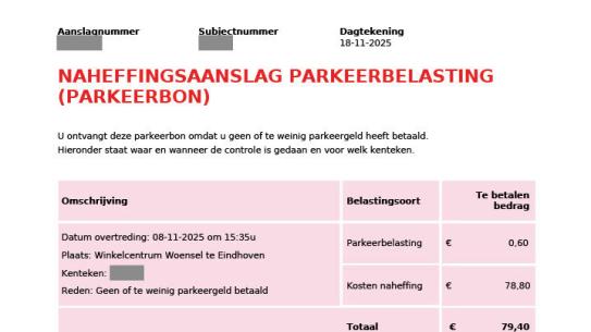 Uiterlijk van nieuwe parkeerbon, klik voor een vergroting