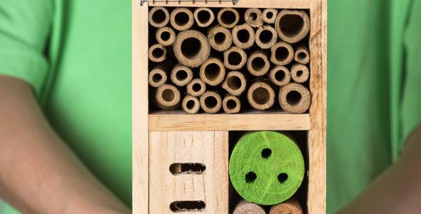 Deze afbeelding geeft een impressie van een insectenhotel