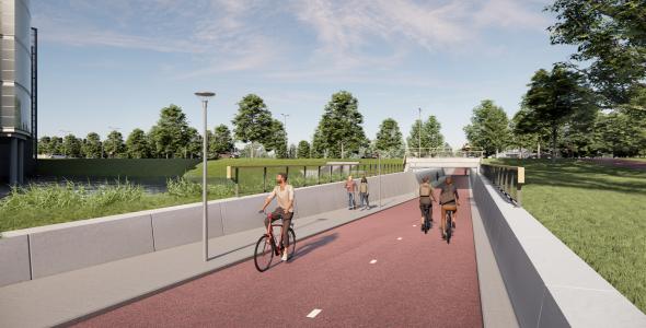 Deze afbeelding geeft de toekomtige fiets- en voetgangerstunnel op de Limburglaan weer