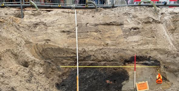 Foto van werkzaamheden op plek op hoek Marktstraat-Demer 